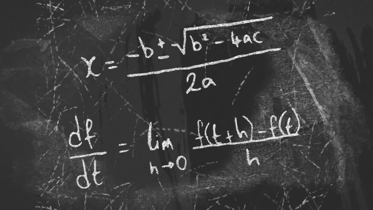animación de ecuaciones matemáticas sobre un fondo gris angustiado