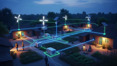 innovative renewable energy solutions powering a modern community with wind and solar energy, showcasing sustainable technology in everyday life