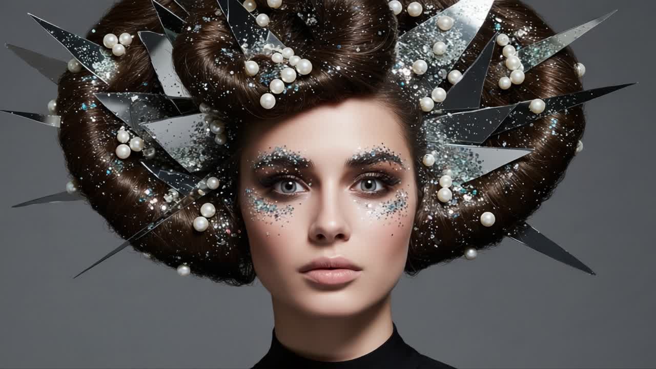 A Stunning Display of Artistic Hair Fashion Featuring Intricate Design Elements and Sparkling Accents That Captivate the Eye in a Fashion Portrait Setting