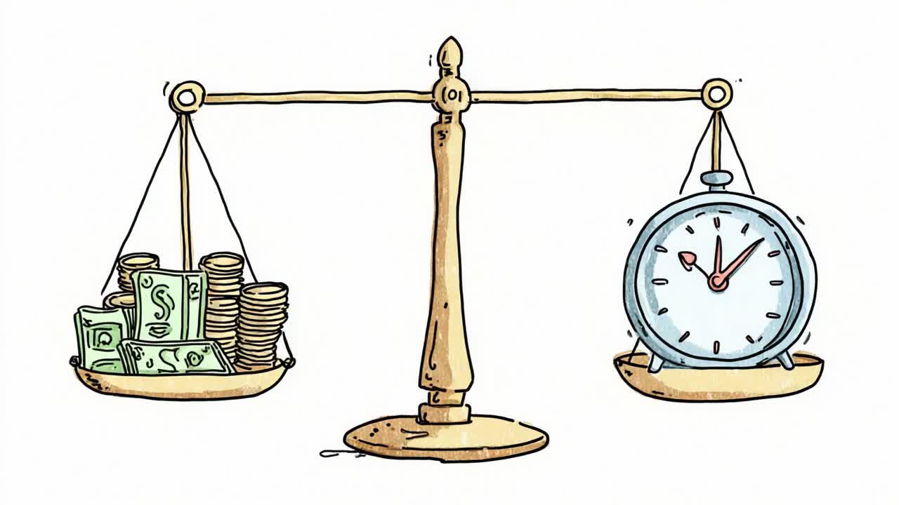 The Balance of Wealth and Time: A Visual Representation of the Age-Old Dilemma between Monetary Gain and the Precious Resource of Time