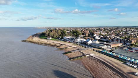 Tankerton-Beach-Whitstable-seaside-town-Kent-UK-Drone,-Aerial