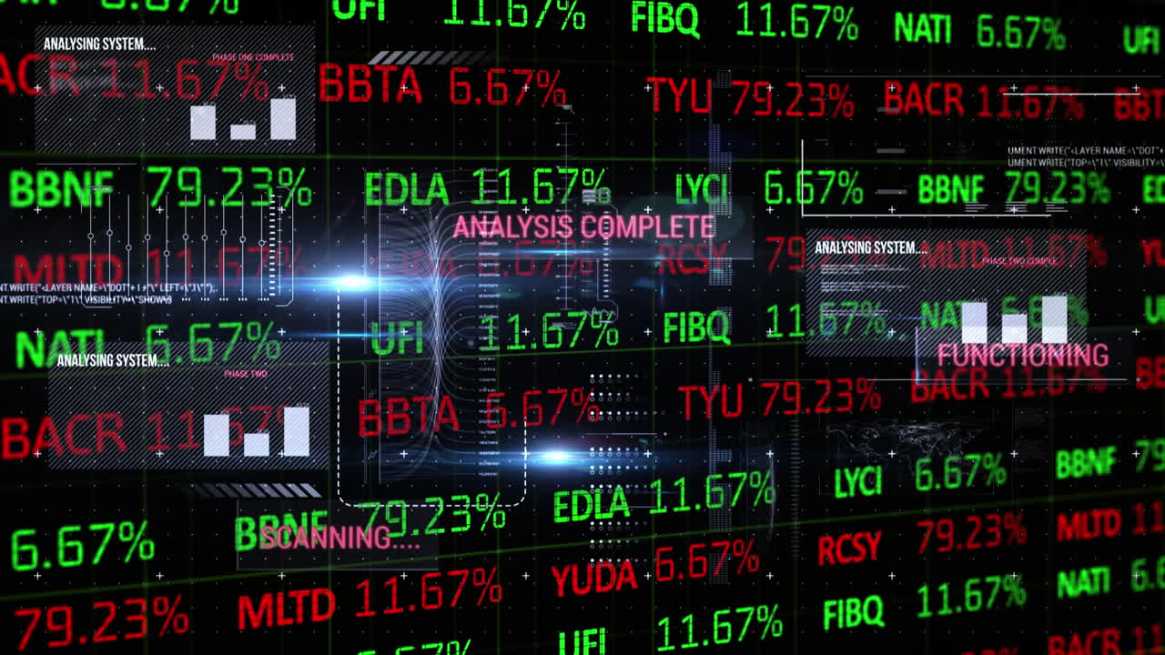 Financial data and stock market data processing against black background