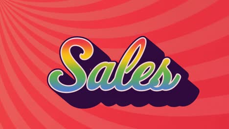 animation of sales text banner against radial rays in seamless pattern on pink background