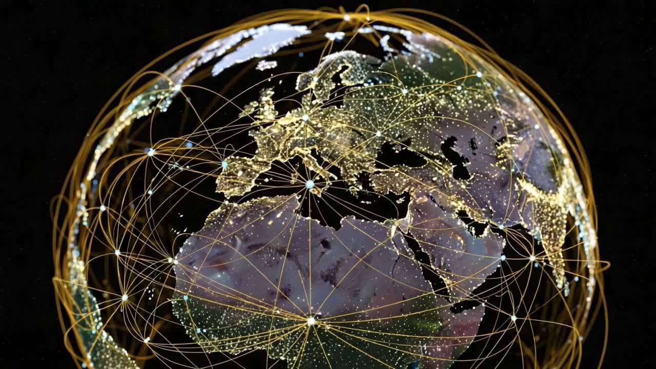 A Stunning Representation of Earth: Illuminated Lands and Global Connections Showcasing the Vibrant Network of Cities and Communication Across the Globe