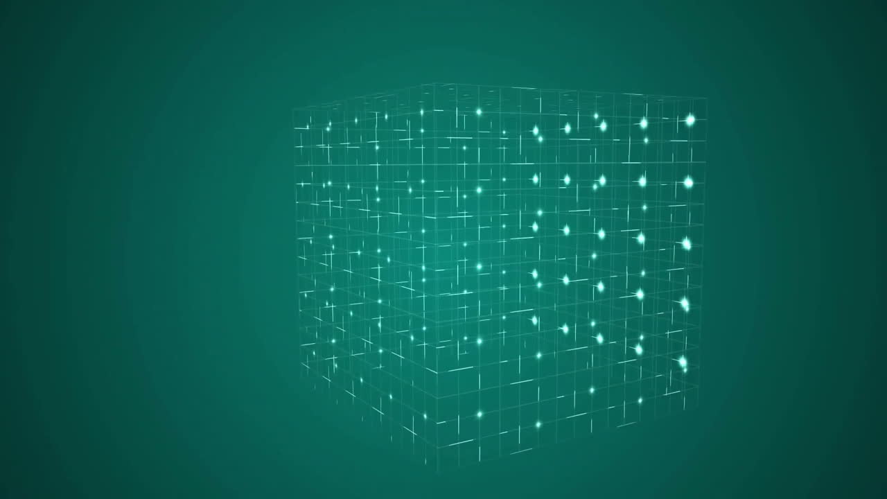Animation of cube with light trails on green background