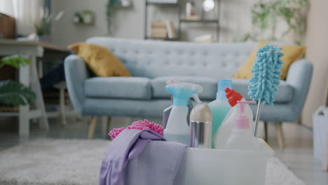 cleaning supplies in a living room