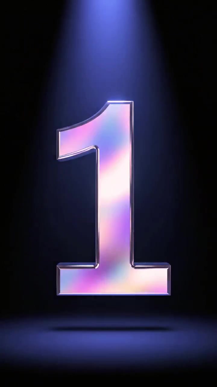 Sparkling Iridescent Number Countdown on Dark Background