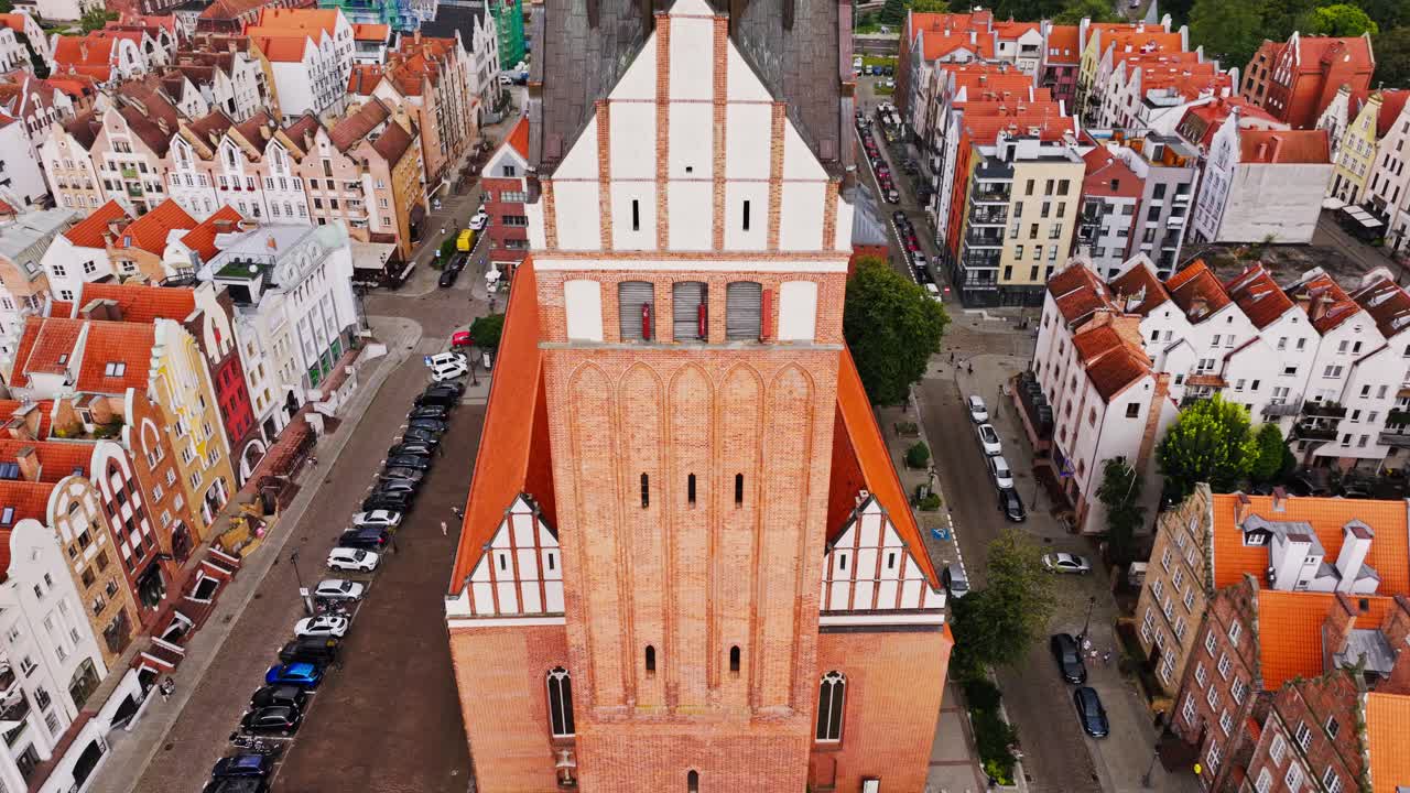 Drone cinematic reveal of medieval cathedral architecture in Elbląg Poland