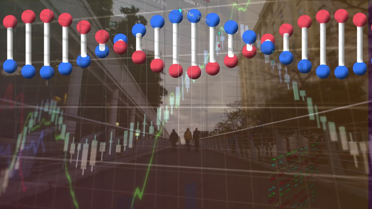 animación del procesamiento de datos y cadena de adn sobre molienda