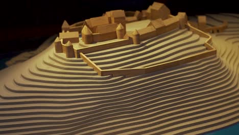 Wooden-model-orbit-right-of-Hammershus-Ruin-slow-motion-Bornholm-Denmark