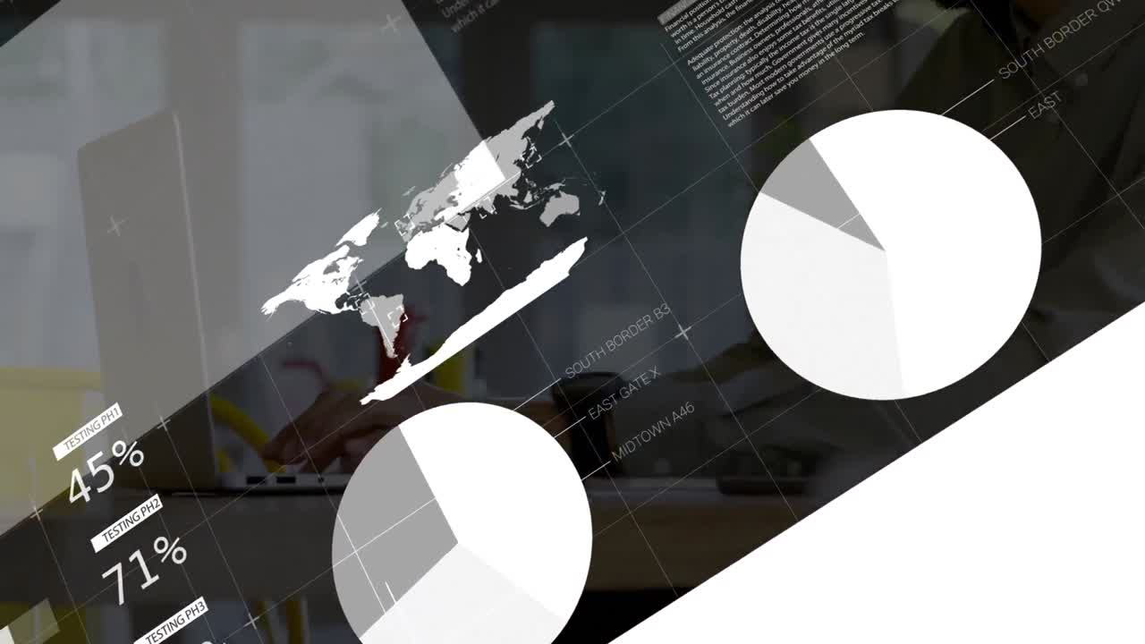 노트북을 사용하는 백인 남성의 데이터 처리 애니메이션