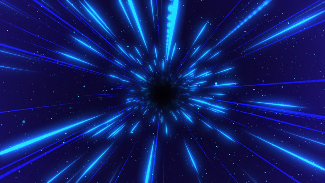 Digital data stream through dark cyber space ultraviolet light laser neon lines tunnel spectrum