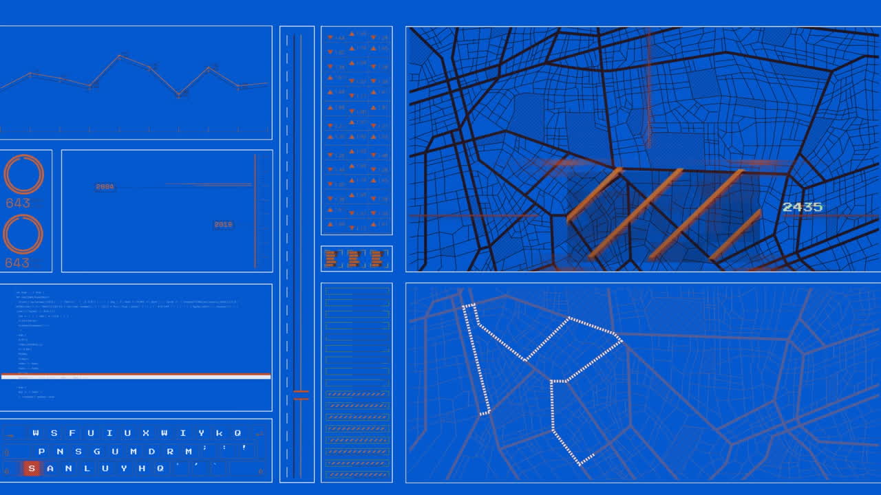animación de la interfaz con el procesamiento de datos contra un fondo azul