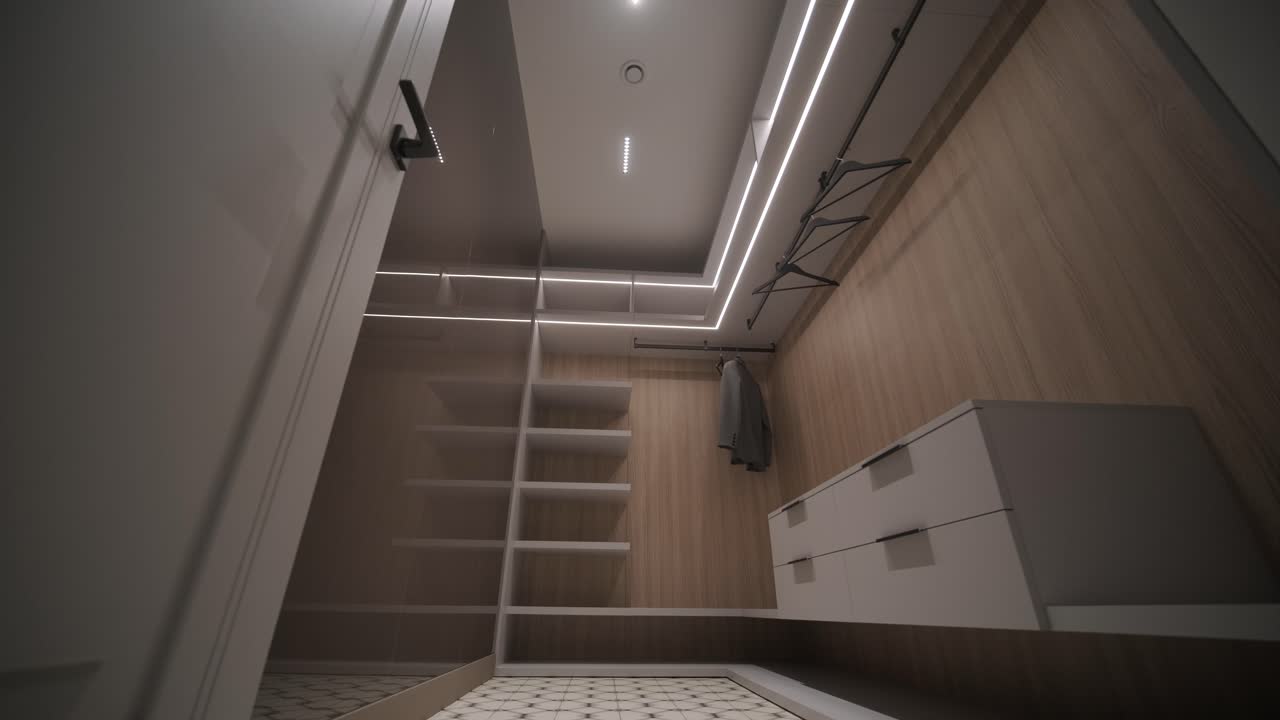 современный гардероб с яркой гардеробной