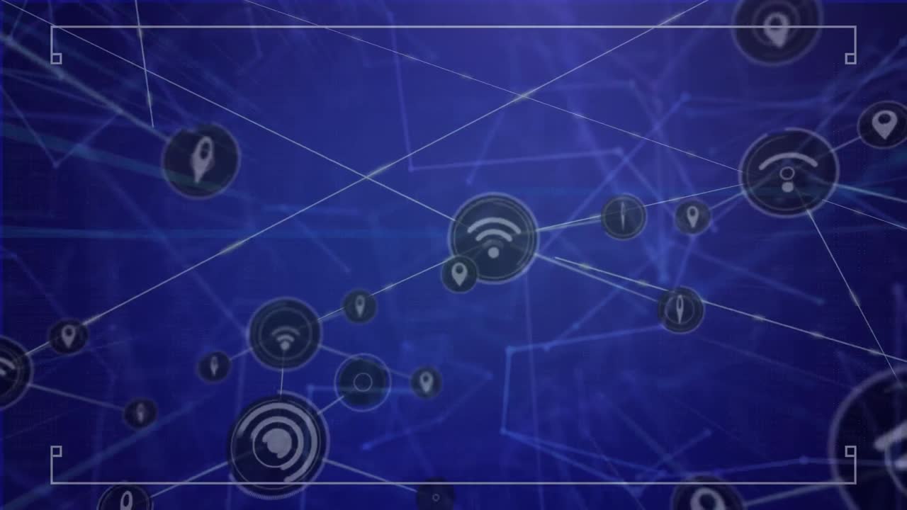 animación de la red de conexiones con iconos sobre la pantalla