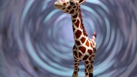 giraffe toy floating in a psychedelic vortex dreamscape, surrounded by a swirling, blurred background, evokes a surreal atmosphere filled with imagination and altered realities