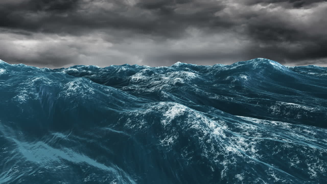 어두운 하늘 아래 폭풍의 푸른 바다