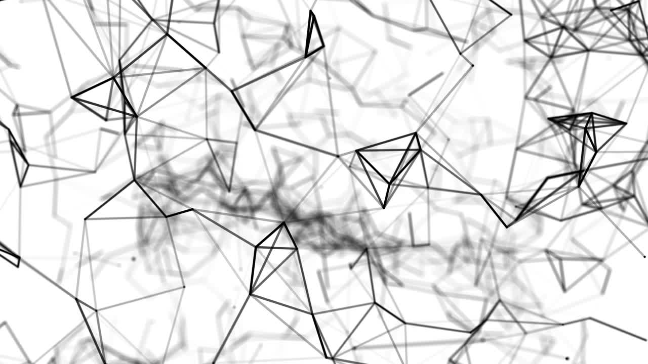 Abstract geometric background with moving lines, dots and triangles. Science and technology