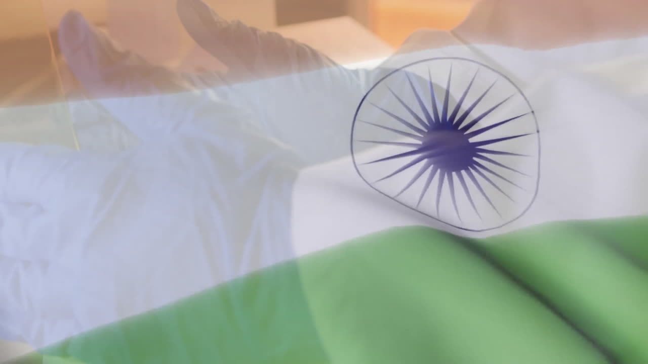 Waving Indian flag with Ashoka Chakra prominently displayed in animation style