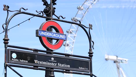 underground sign with london eye in background