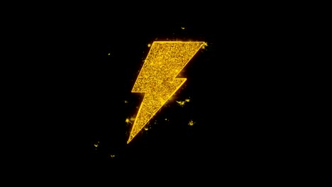 energy flash icon sparks particles on black background.