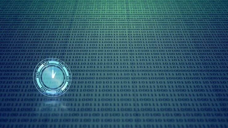 Animation of clock moving fast over binary coding