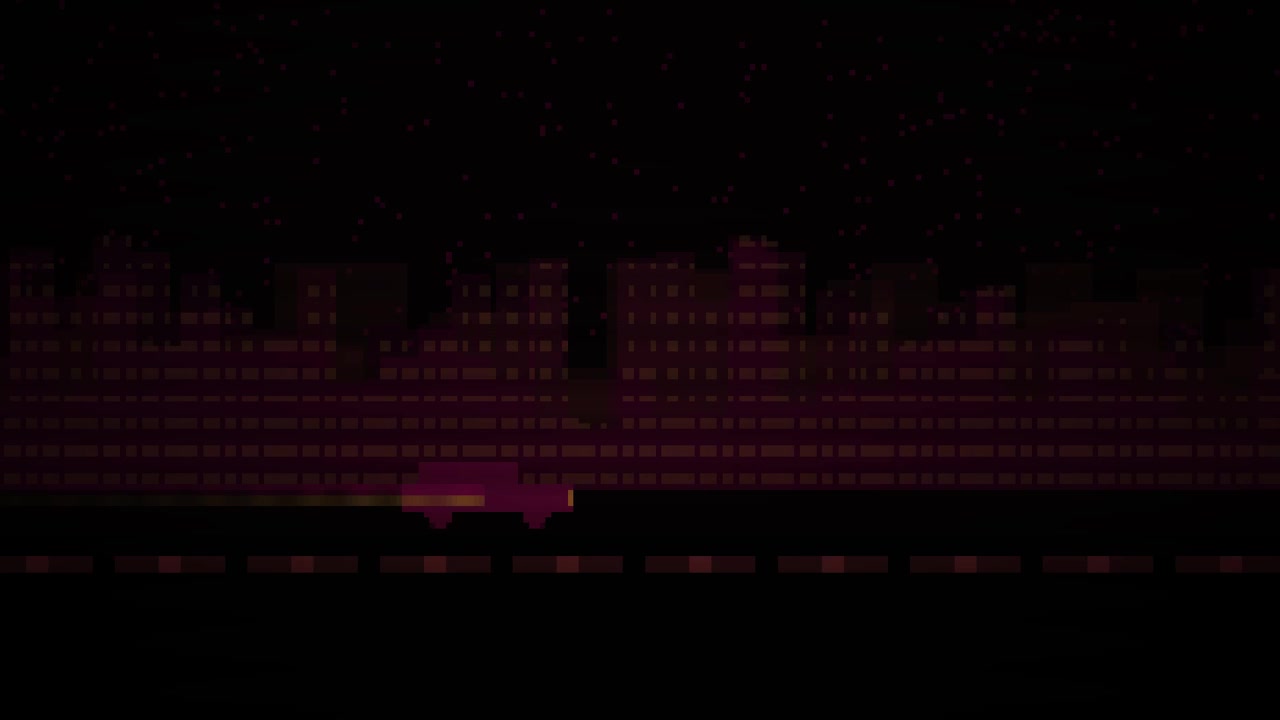 Automobile in pixel art che attraversa una città di notte