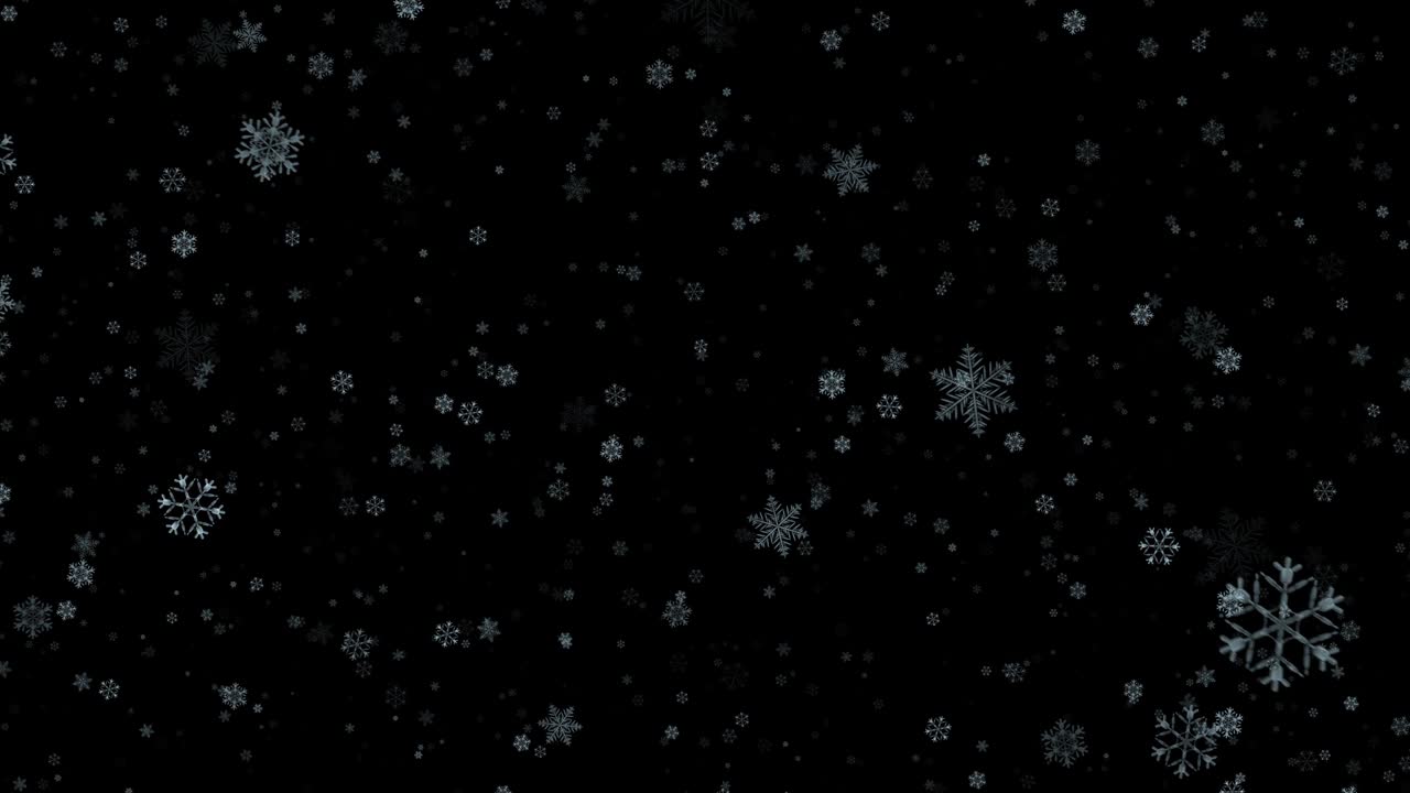 4K Flyvende snøflak. Svart bakgrunn