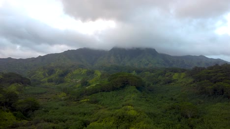 電影中的空中飛行顯示茂盛的綠色雨林,河流和綠色山脈與日落雲