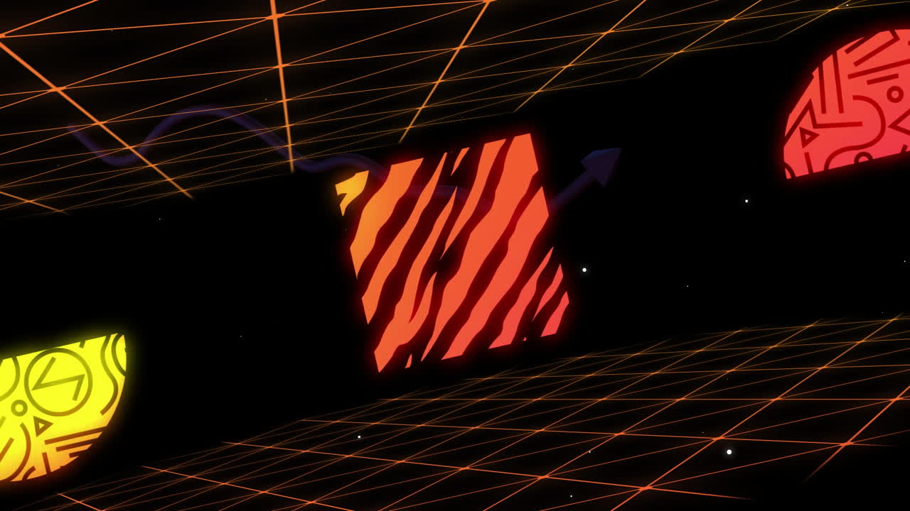 Animation of digital shapes moving over white spots