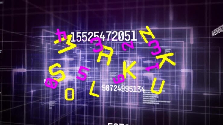 Animazione di lettere e numeri su elaborazione dati