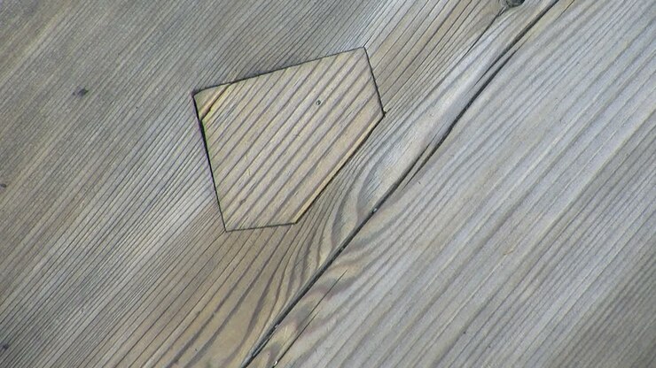 Close-up of the Japanese style of repairing damaged wood