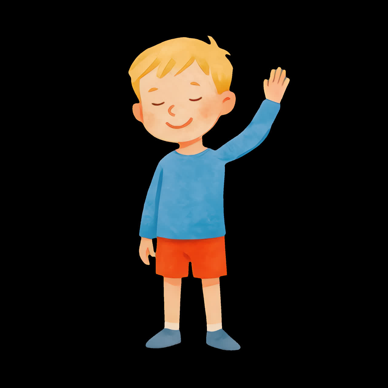 Smiling cartoon boy illustration animation isolated asset, transparent 4K video, alpha channel