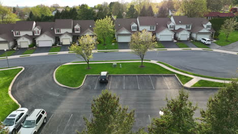 american townhouse homes in springtime season