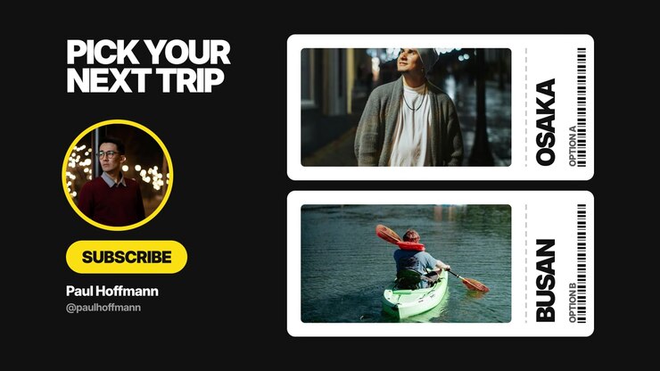 Travel vlogger che presenta le opzioni di viaggio tra Osaka e Busan
