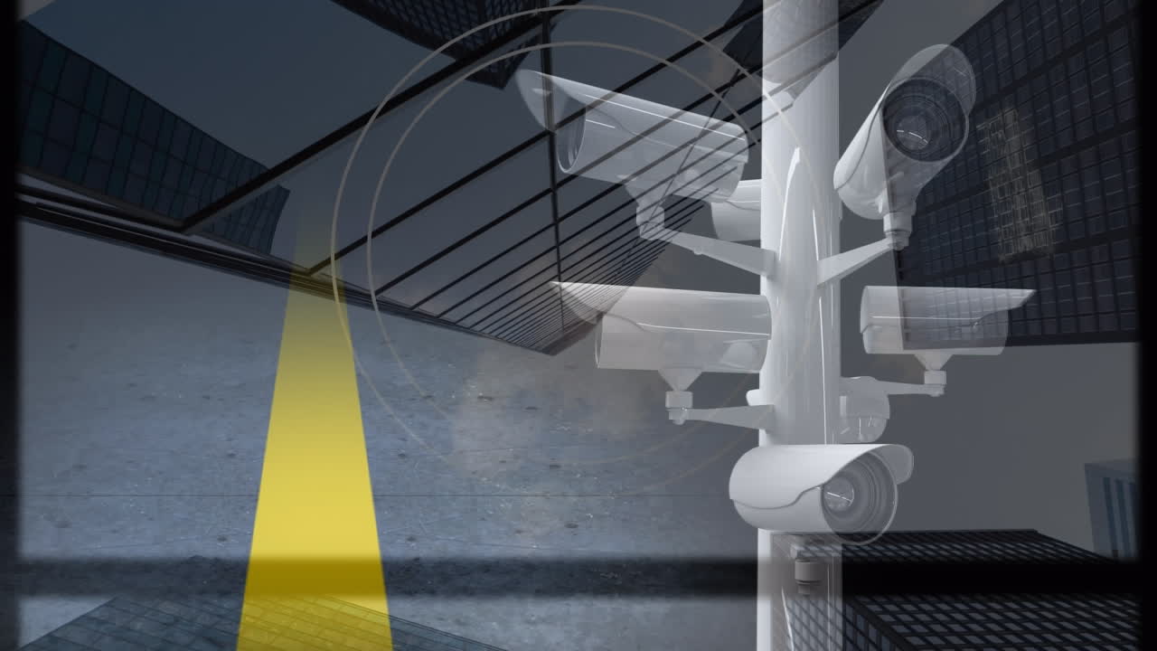 анимация камер над городским пейзажем данных