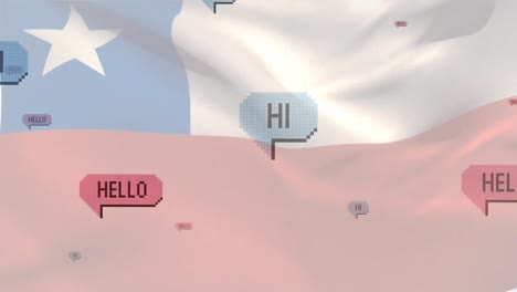 Digital-composition-of-hello-text-on-multiple-speech-bubbles-against-chile-waving-flag