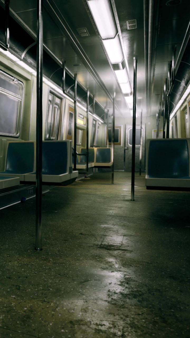 Treno della metropolitana vuoto durante l'ora di punta mattutina in una grande città.