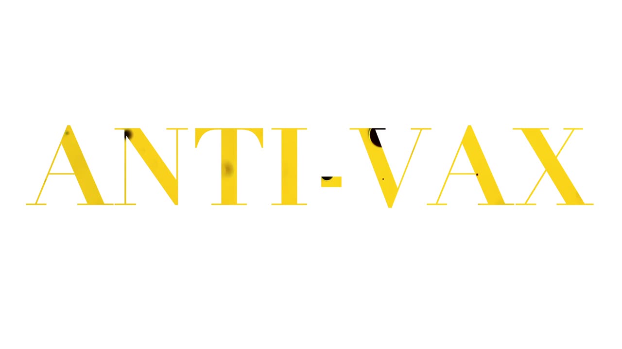 Anit-vax text with creepy black and yellow bubbles inside letters
