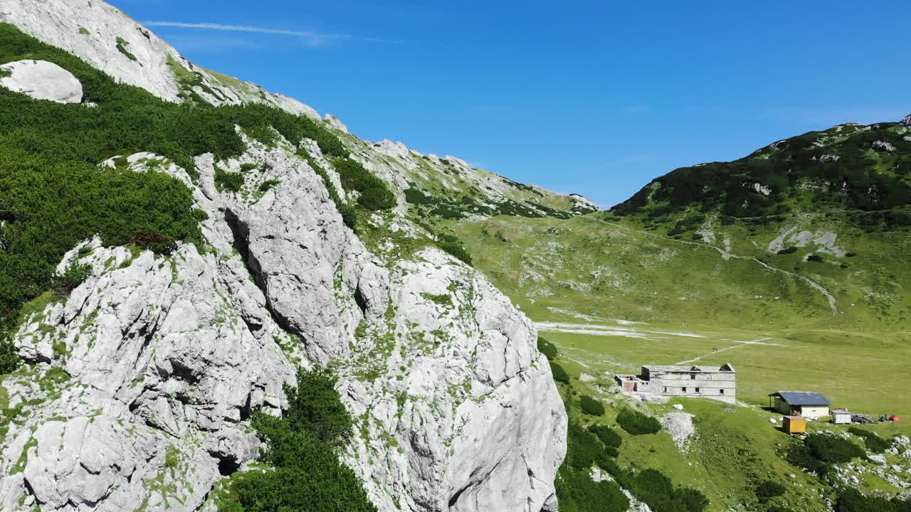 Alpine Mountain Landscape with a Remote Mountain Hut
