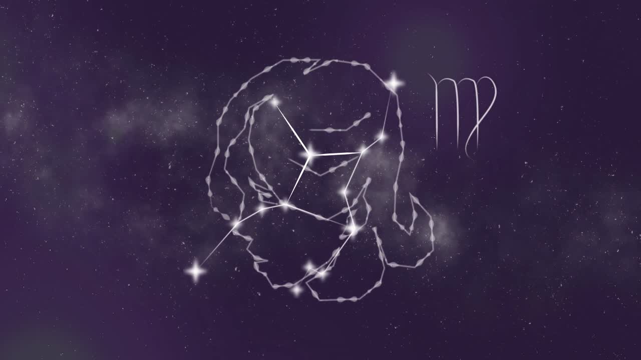 Animation of virgo star sign with glowing stars