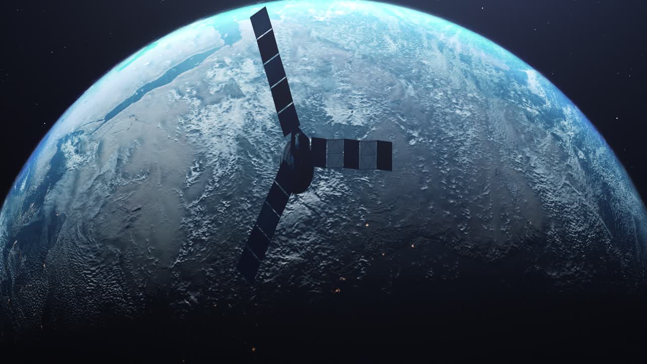 planeta tierra desde el espacio, satélite orbitando el planeta - animación