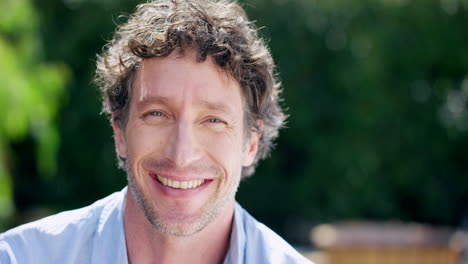 Portrait,-mature-face-and-happy-man-in-garden