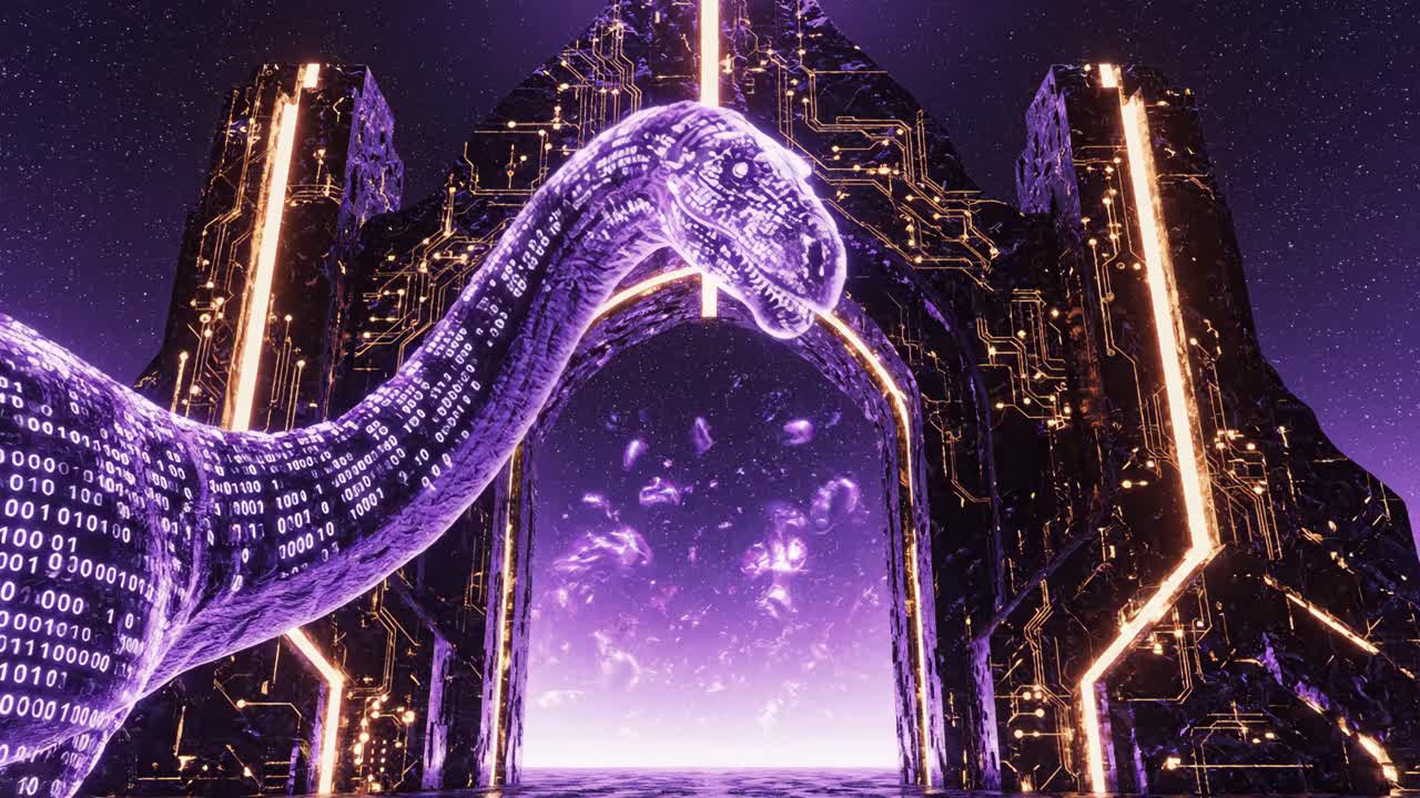 Futuristic Dinosaur in a Digital Portal