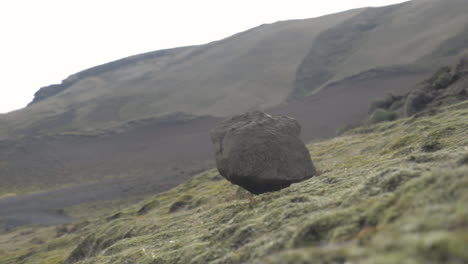 gran roca rodando por una colina empinada en cámara lenta