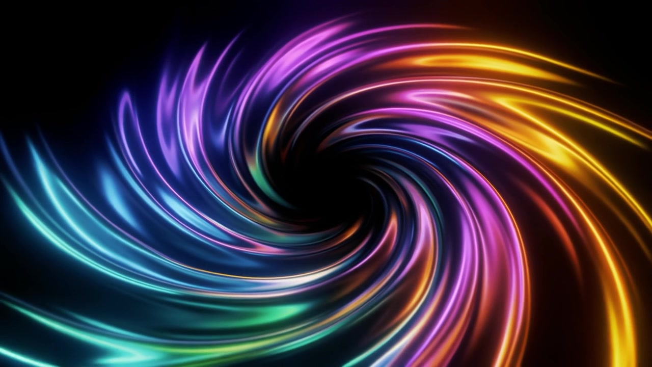 Vortice di luce arcobaleno dinamico su sfondo nero