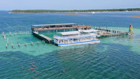 Aerial-orbiting-at-dolphin-pool-structure-of-ocean-adventure-park-of-Punta-Cana-in-Dominican-Republic