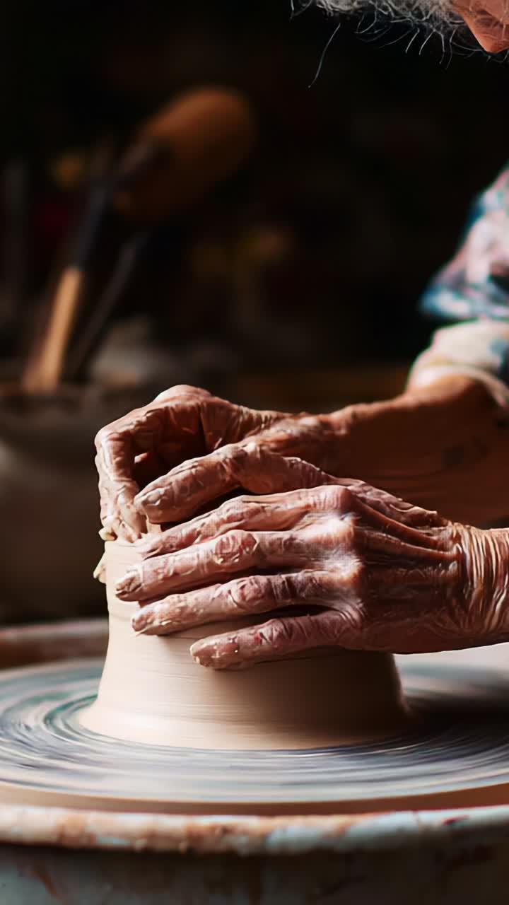 Artisan Crafts Person Shaping Clay on a Potter's Wheel, Creating Beautiful Ceramic Pottery with Skilled Hands and Focused Attention to Detail