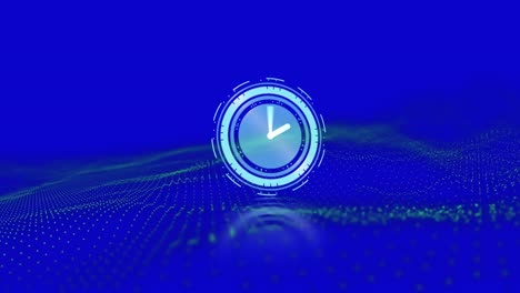 Animation-of-clock-and-wave-on-dark-blue-background