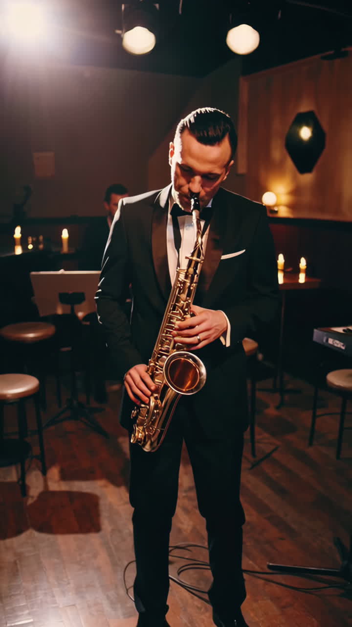 Sassofonista jazz in un nightclub.